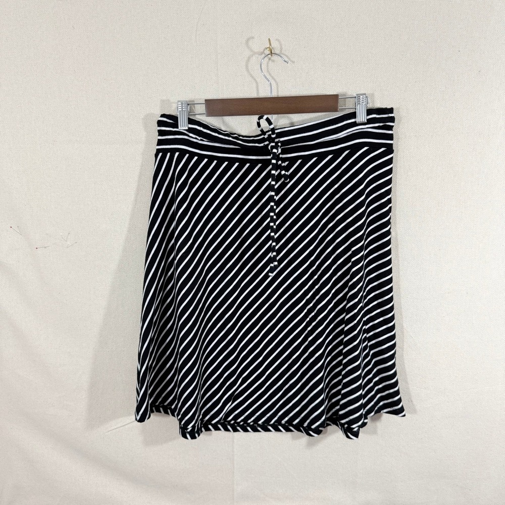 INC International Concepts Striped Mini Skirt Black White Drawstring Large